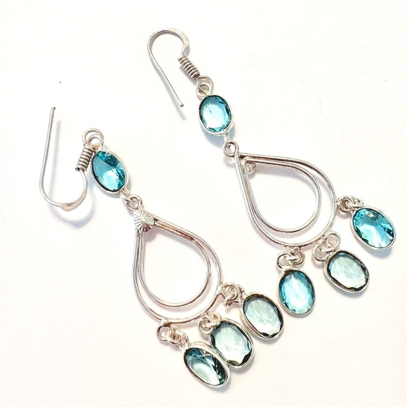 2 inch, delicate, silver, Blue Topaz earrings. - Picture 3 of 6